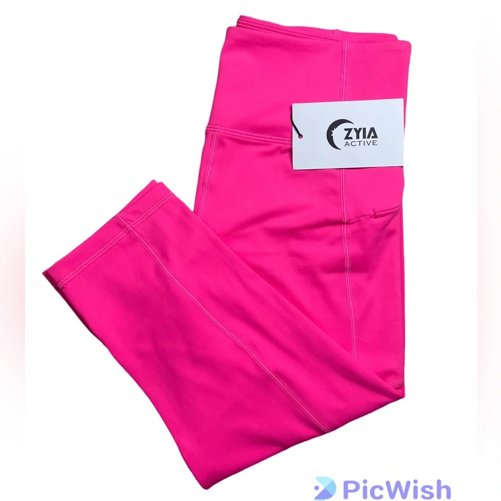 Pink Zipper Pocket Light n Tight Hi Rise Crop 17” (6-8) ZYIA NWT 791 - Picture 12 of 14